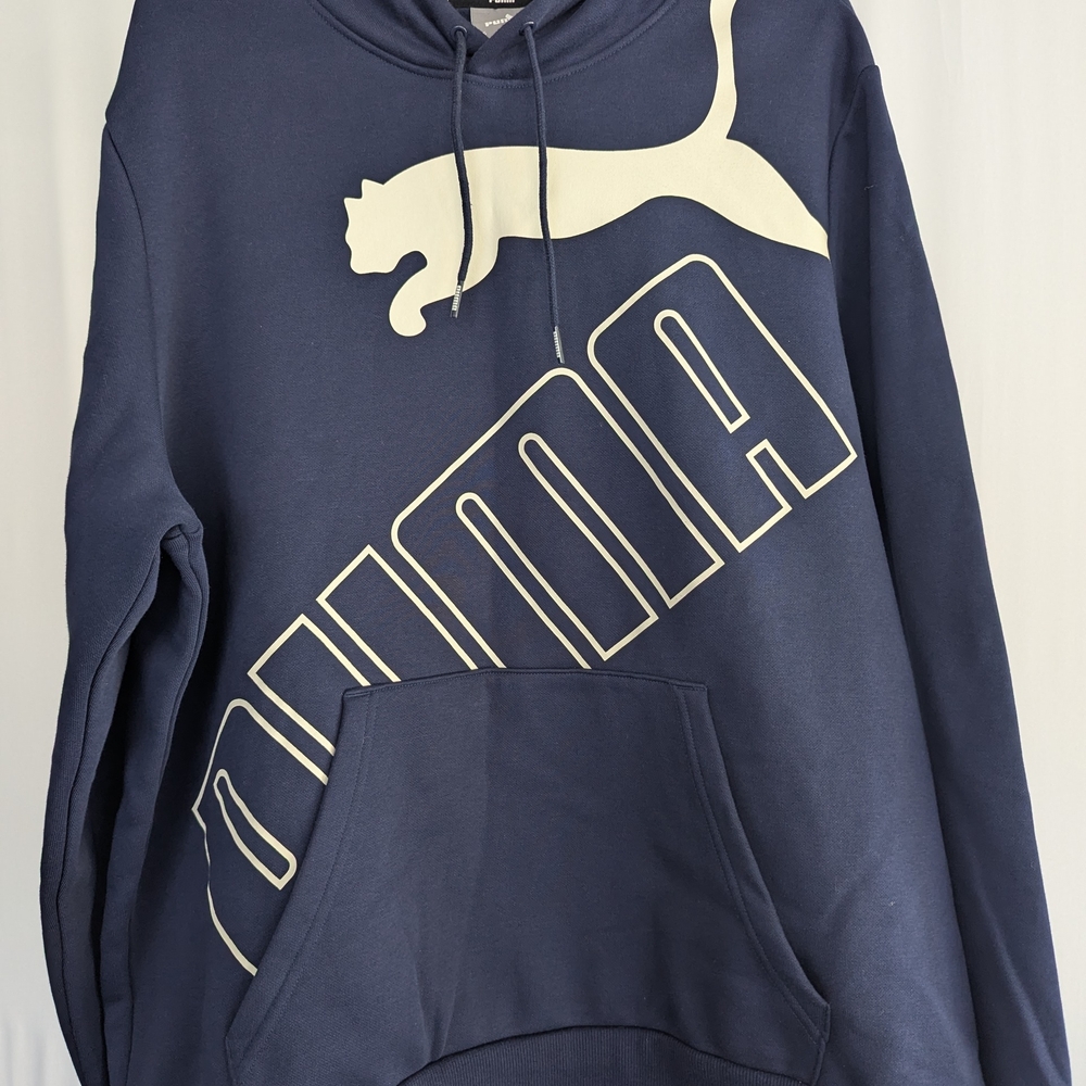 Puma Men's Dark Blue Hoodie with White Logo